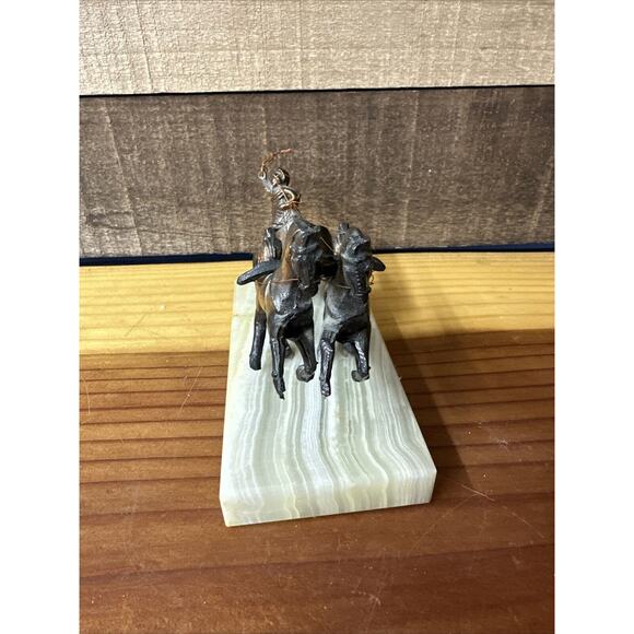 Vintage Gladiator Roman Warrior With Chariot And Horses Copper Metal On Marble - Picture 5 of 10